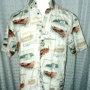 Morgan Creek Outfitters Shirt Top Men Large Short Sleeve Casual Art To W…